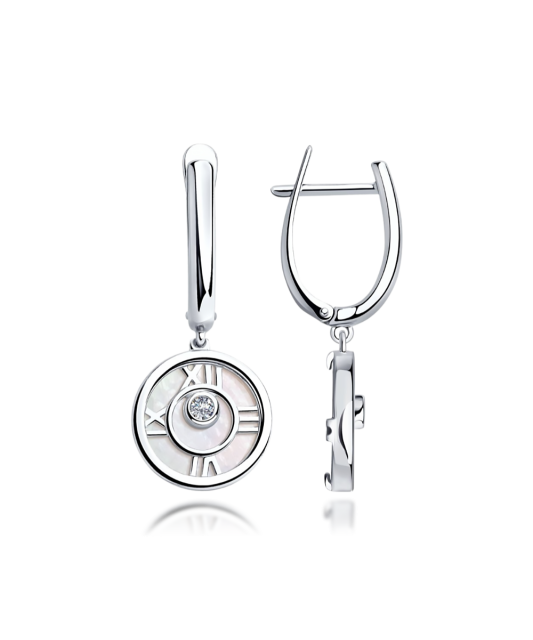 Серьги из серебра с перламутром и цирконом