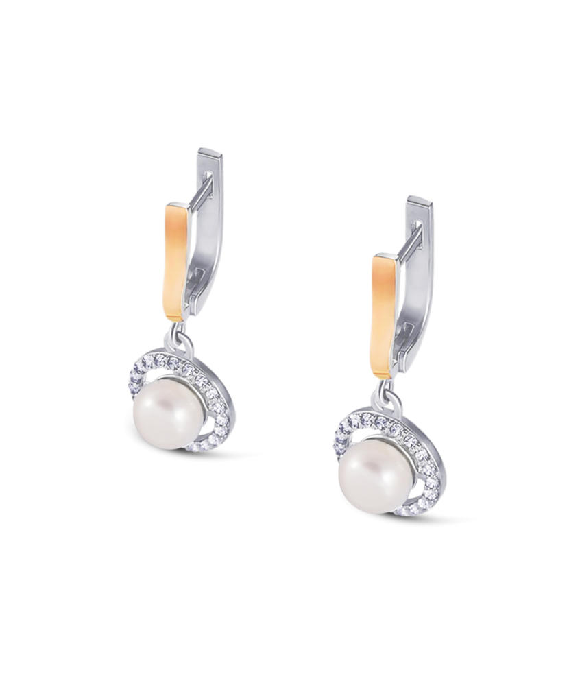 Gold plated sterling silver earrings with pearl and zircons