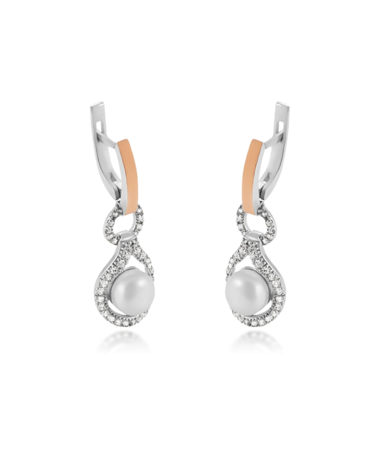 Gold plated sterling silver earrings with pearl and zircons