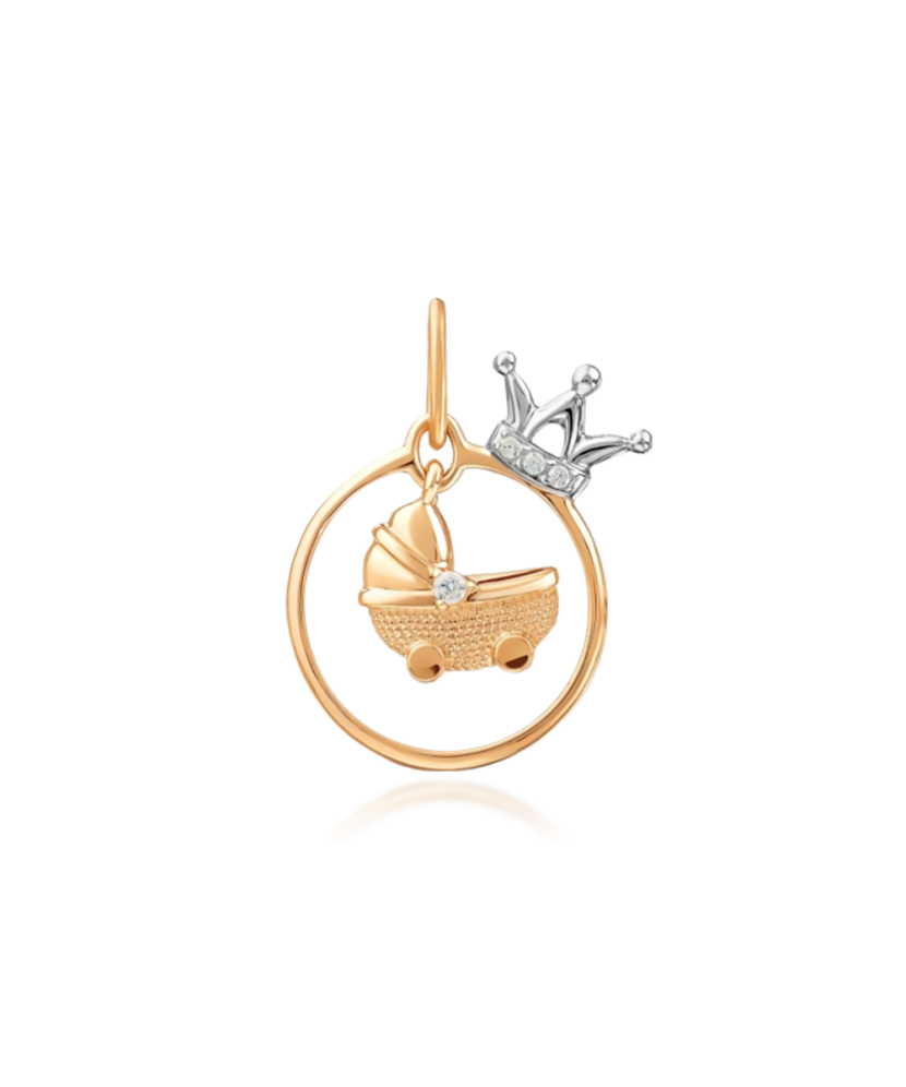 Gold pendant with zircons "stroller"