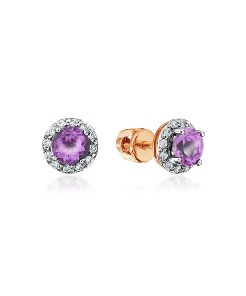 Gold earrings with amethysts and zircons