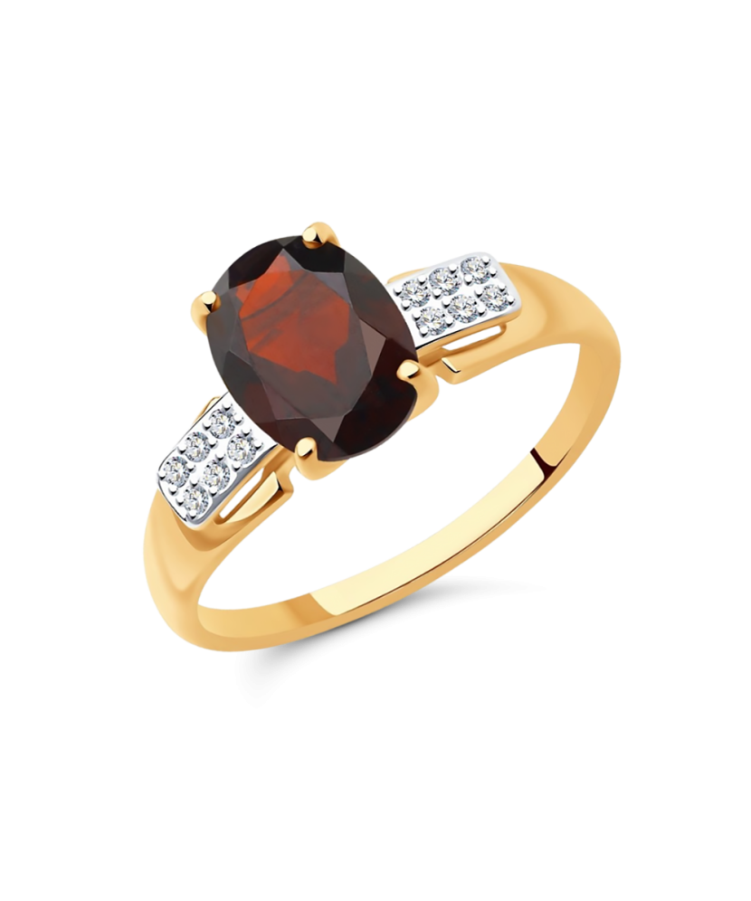 Gold ring with zircons and garnet