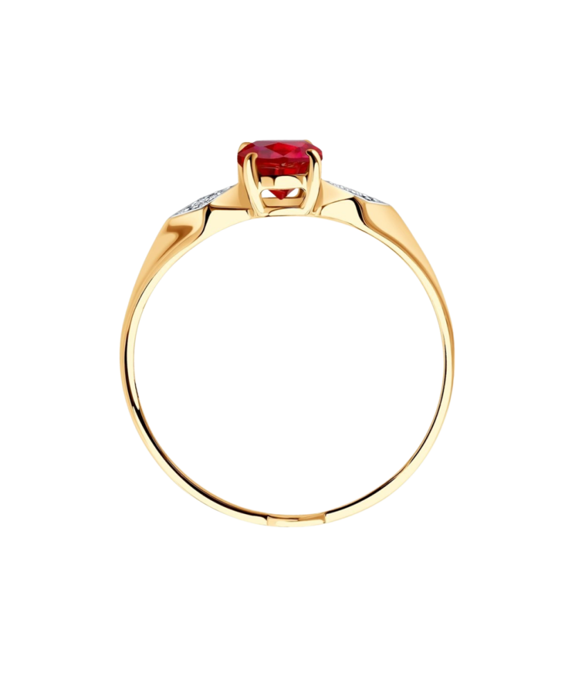 Gold ring with zircons and red corundum