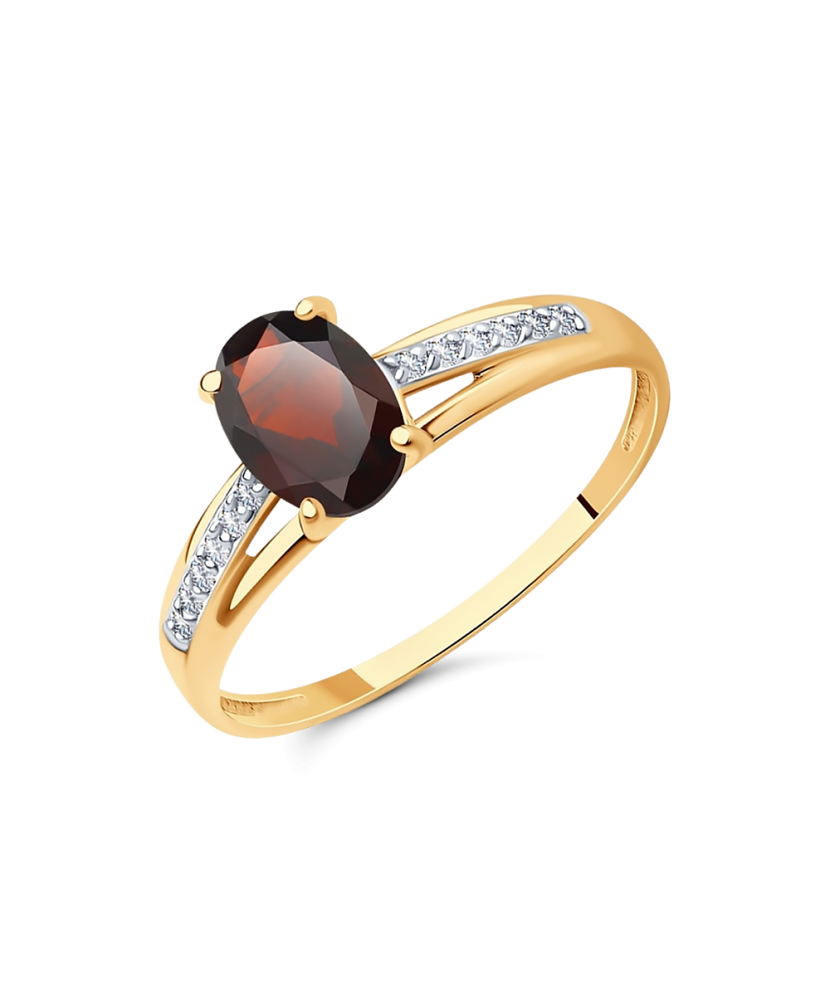 Золотое кольцо с гранатом и цирконами