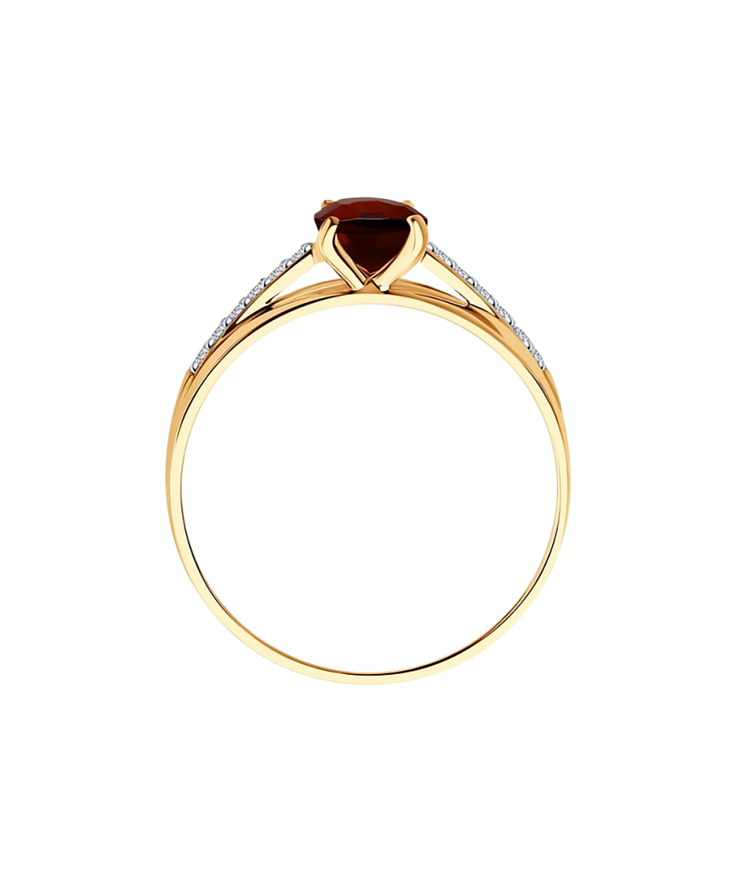 Золотое кольцо с гранатом и цирконами