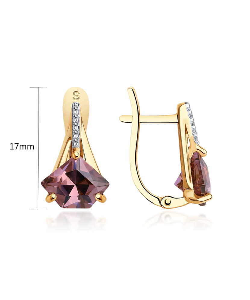 Gold earrings with sital and zircons