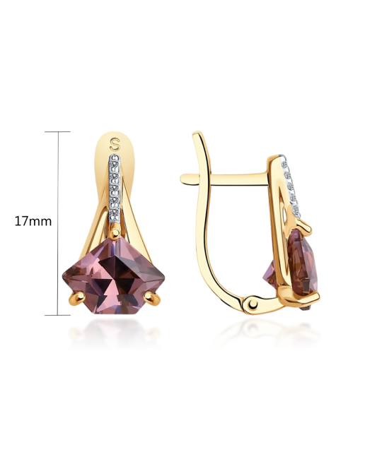 Gold earrings with sital and zircons