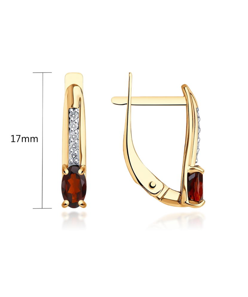 Gold earrings with zircons and garnet