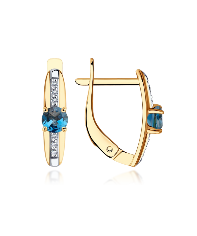Gold earrings with zircons and topazes