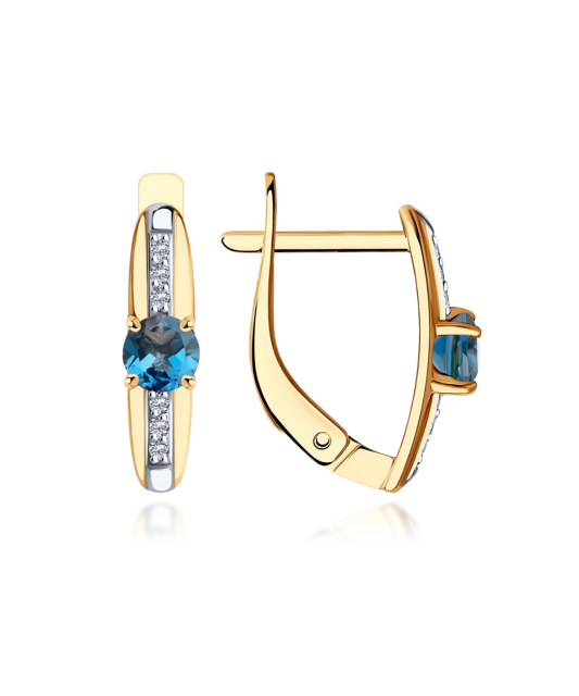 Золотые серьги с топазом и цирконами