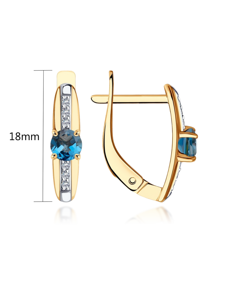 Gold earrings with zircons and topazes