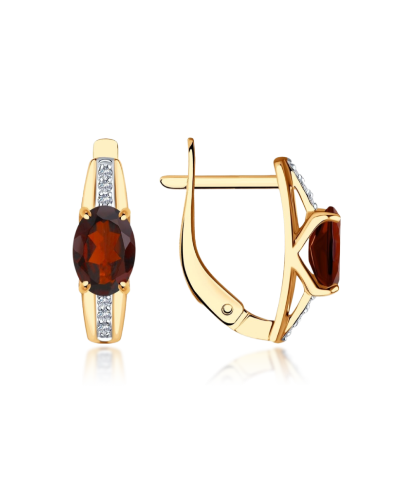 Gold earrings with zircons and garnet