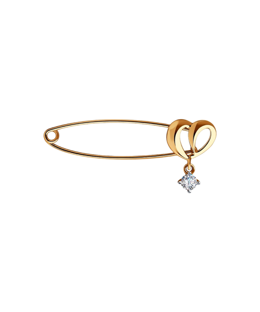 Gold brooch with zirconium "heart"