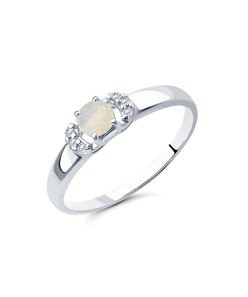 Sterling silver ring with opal and zircons