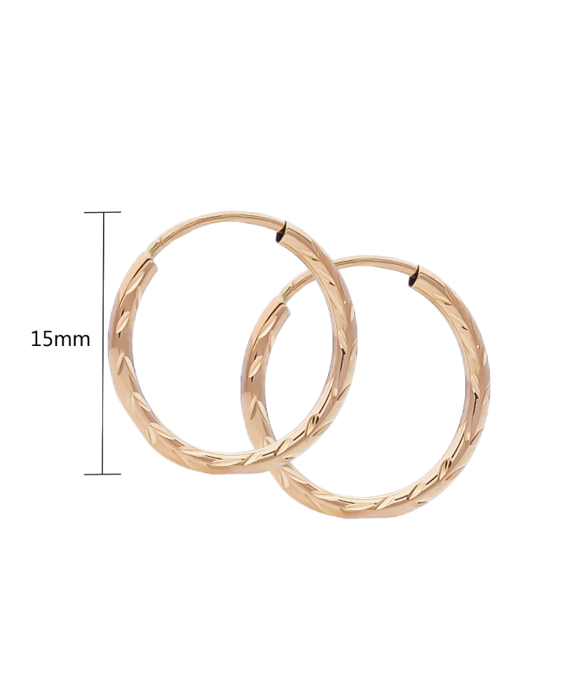 Engraved Gold  hoop Earrings 15mm