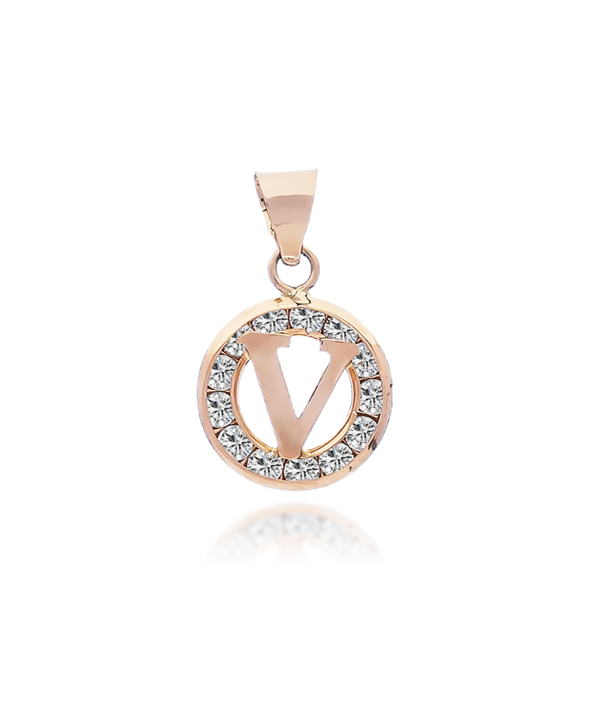 Gold pendant with zircons Letter V