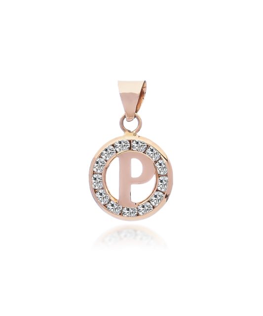 Gold pendant with zircons Letter P
