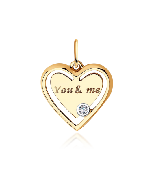 Золотая подвеска с сердечком из циркона "Ты и я"