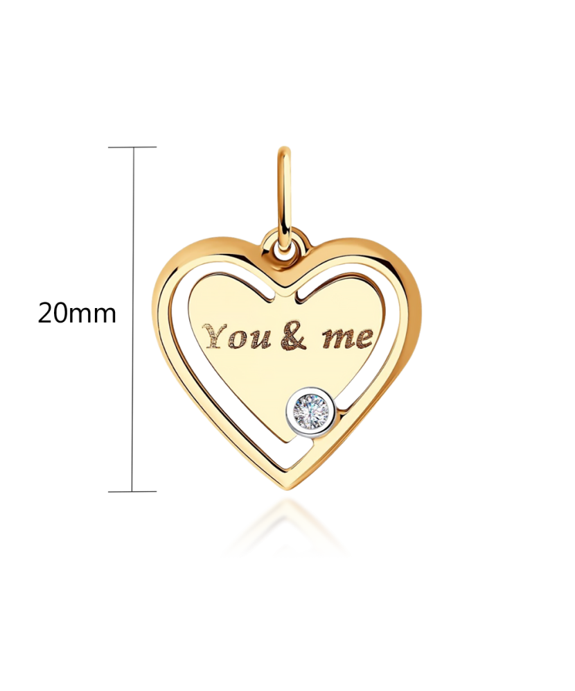 Золотая подвеска с сердечком из циркона "Ты и я"