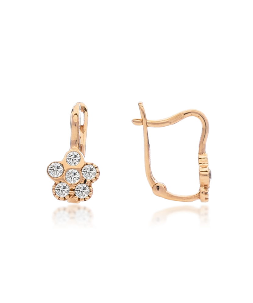 Gold children's earrings with zircons "flowers" Gold children's earrings with zircons "flowers"