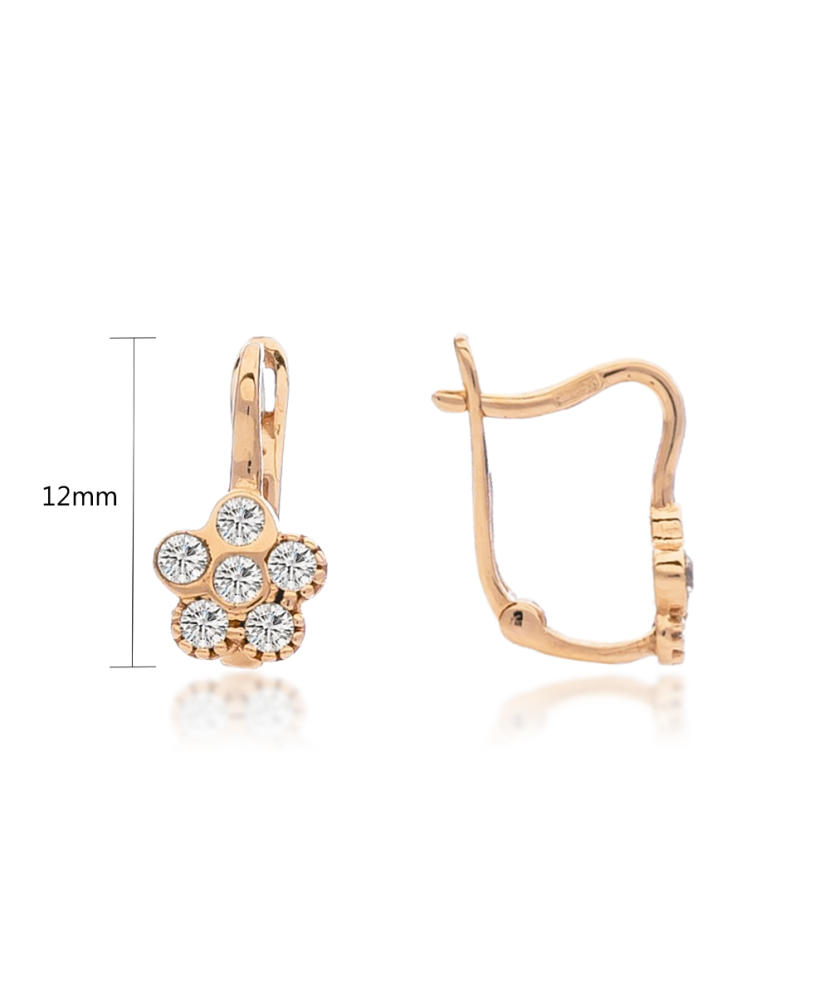 Gold children's earrings with zircons "flowers" Gold children's earrings with zircons "flowers"