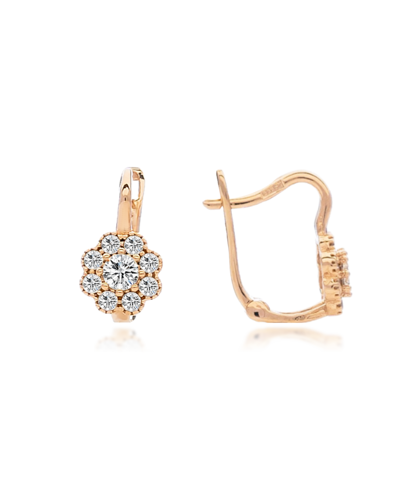 Детские золотые серьги с цирконами "Цветочки" Детские золотые серьги с цирконами "Цветочки"