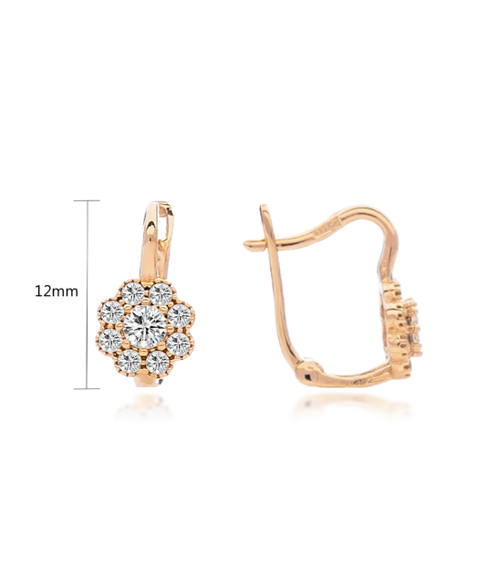 Gold children's earrings with zircons "flowers"