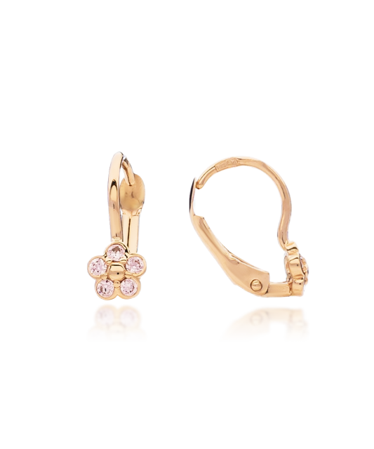 Детские золотые серьги с цирконами "Цветочки"