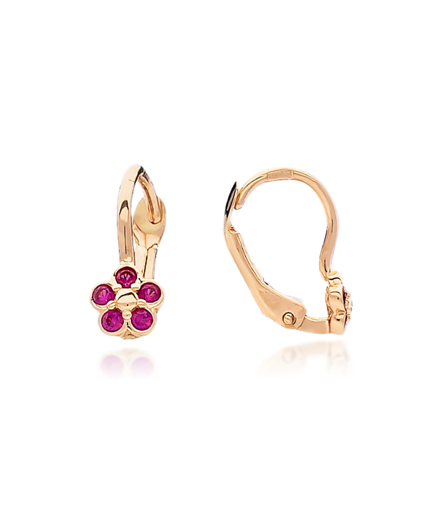 Gold children's earrings with zircons "flowers" Gold children's earrings with zircons "flowers"