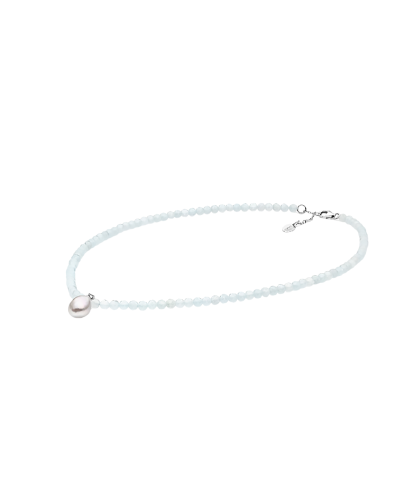 Necklaces with pearl and aquamarines