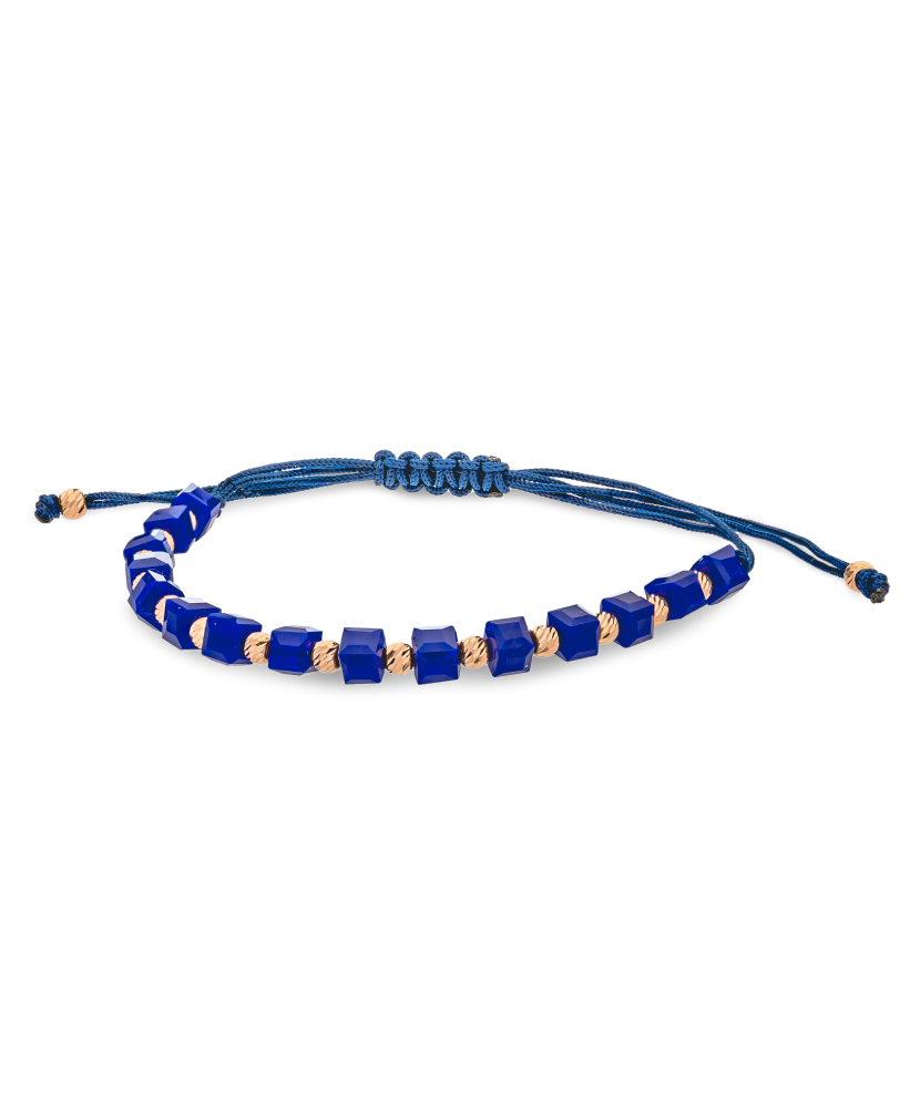 Blue stringbracelet with gold and onyxes