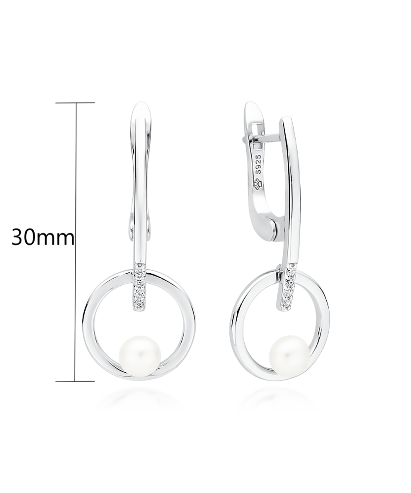 Серьги из серебра с жемчугом и цирконами Серьги из серебра с жемчугом и цирконами