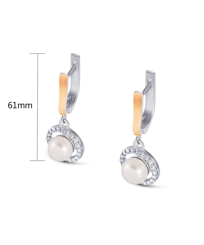 Gold plated sterling silver earrings with pearl and zircons
