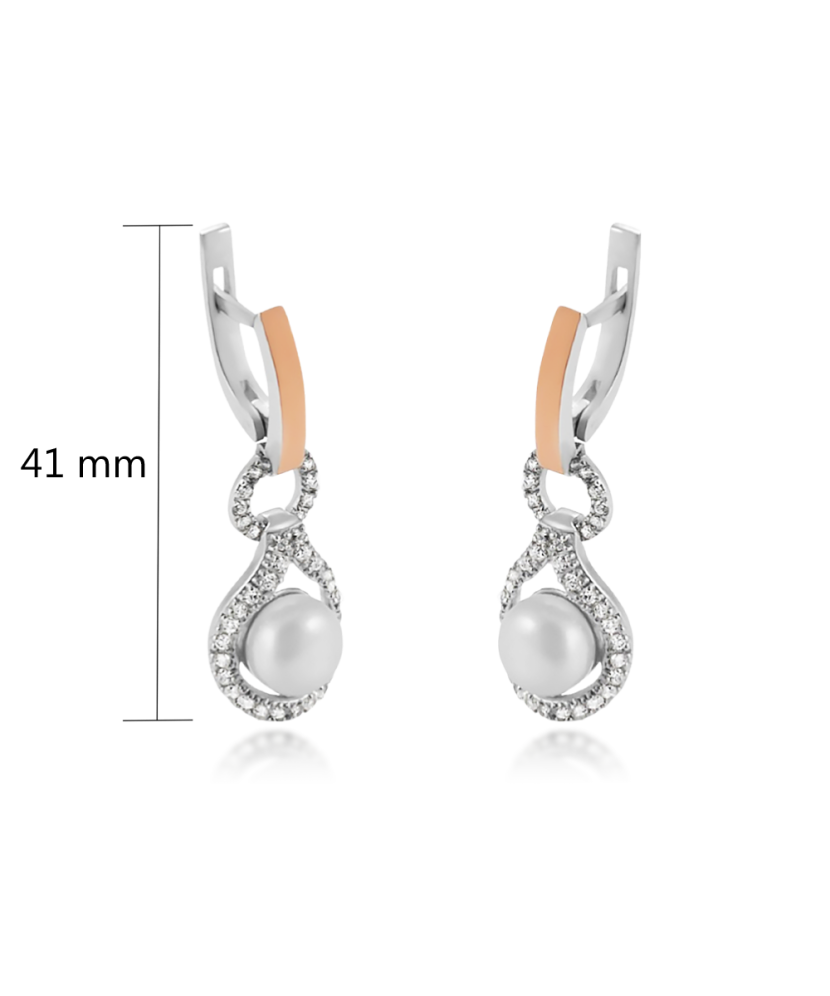 Gold plated sterling silver earrings with pearl and zircons