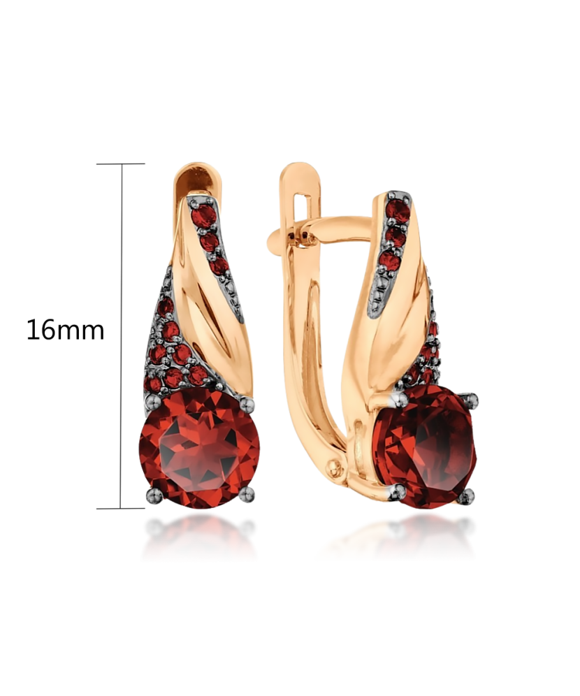 Gold earrings with garnet and zircons Gold earrings with garnet and zircons