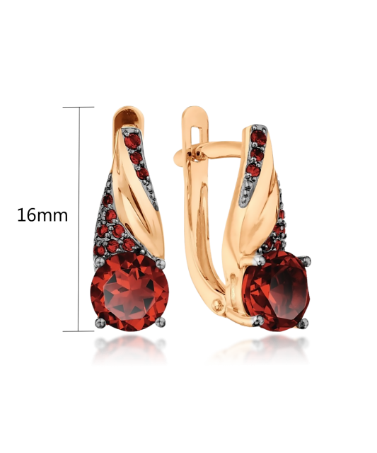Gold earrings with garnet and zircons