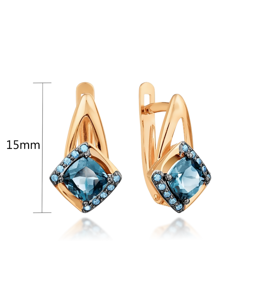 Золотые серьги с лондонскими топазами и цирконами