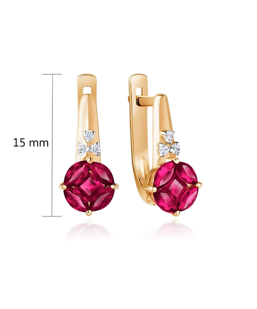 Gold earrings with ruby and diamonds
