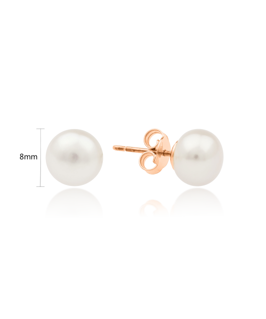 Gold earrings with natural pearls 8 mm