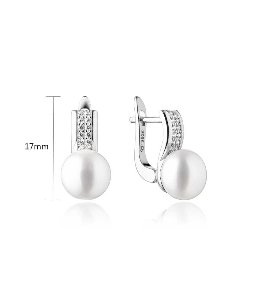 Sterling silver earrings with zircons and natural pearls