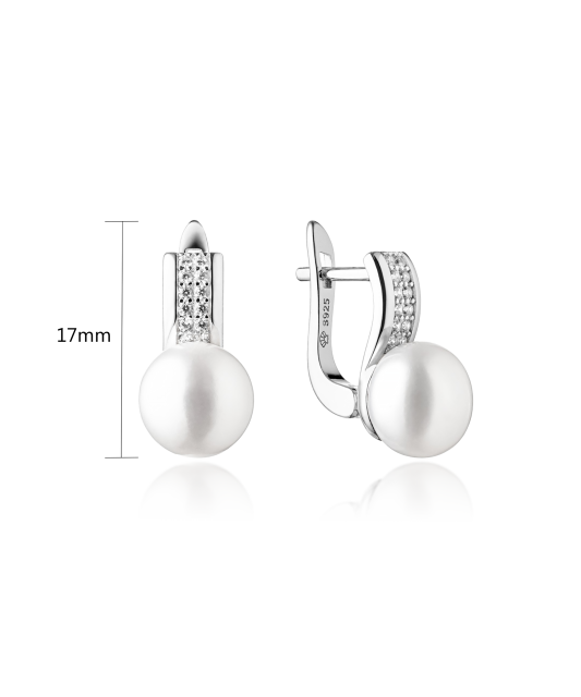 Sterling silver earrings with zircons and natural pearls