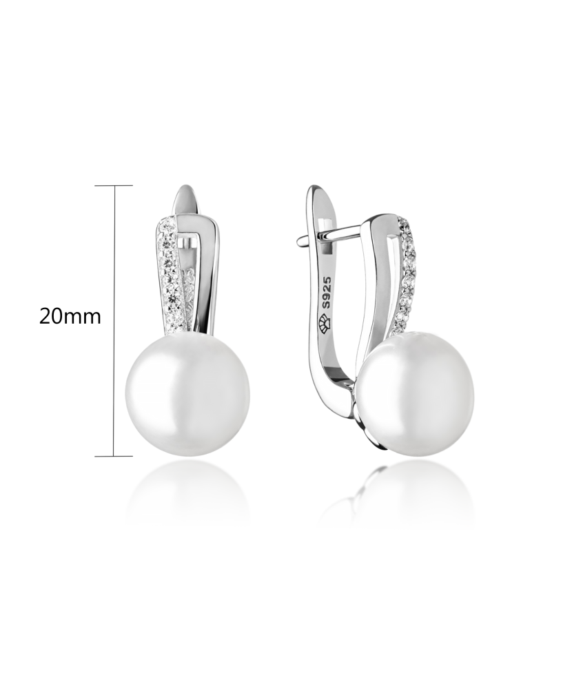 Sterling silver earrings with zircons and natural pearls