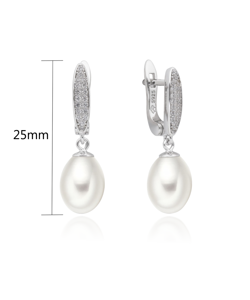 Sterling silver earrings with zircons and natural pearls