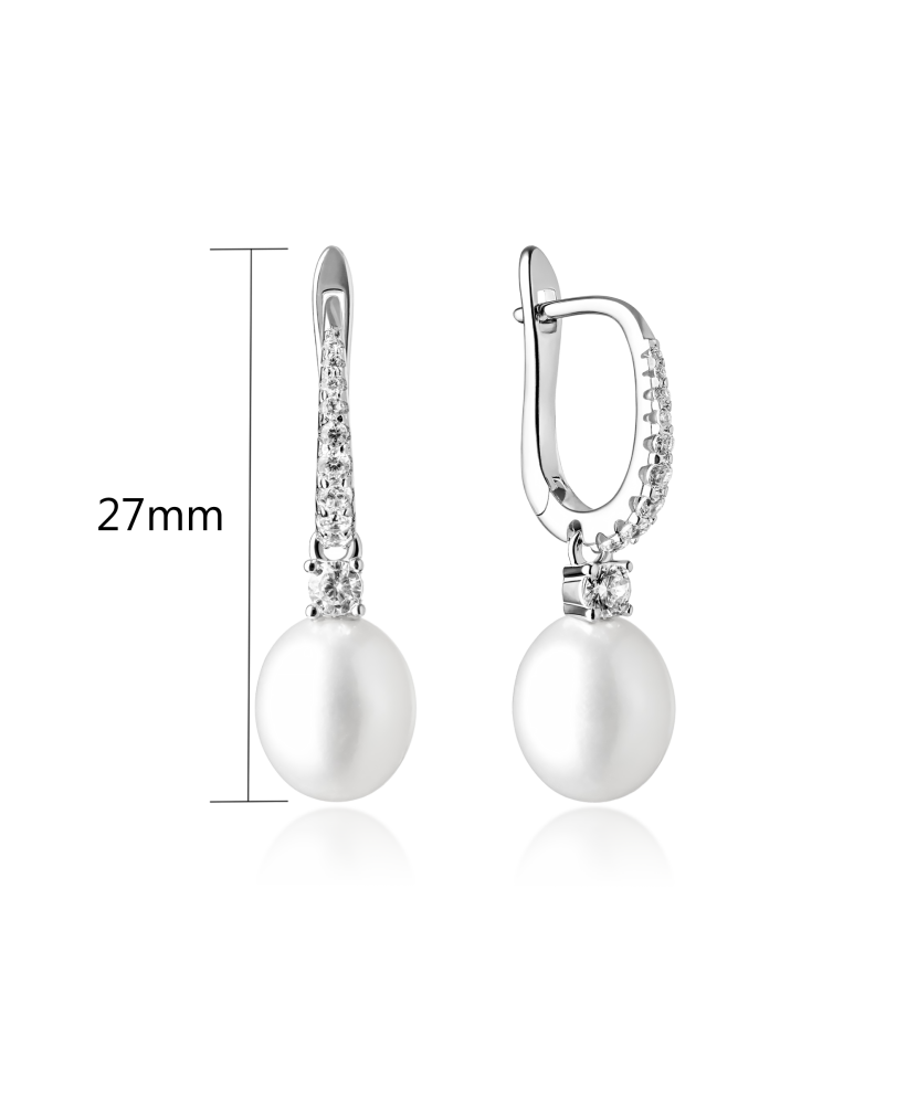 Серьги из серебра с натуральным жемчугом и цирконами