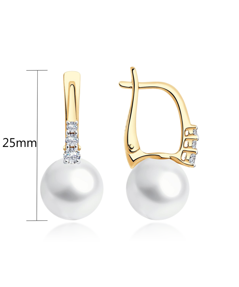 Gold earrings with pearl and crystals