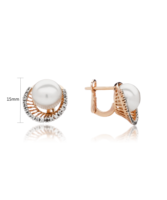 Gold earrings with pearl and zircons