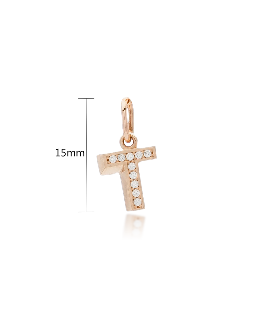 Gold pendant with zircons Letter "T"