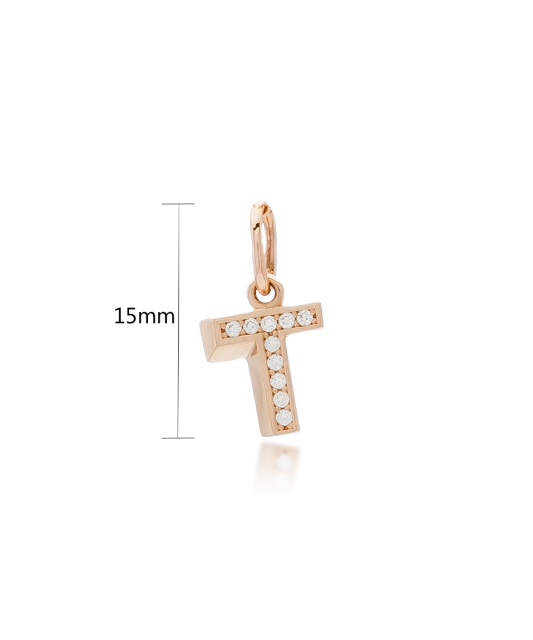 Gold pendant with zircons Letter "T"
