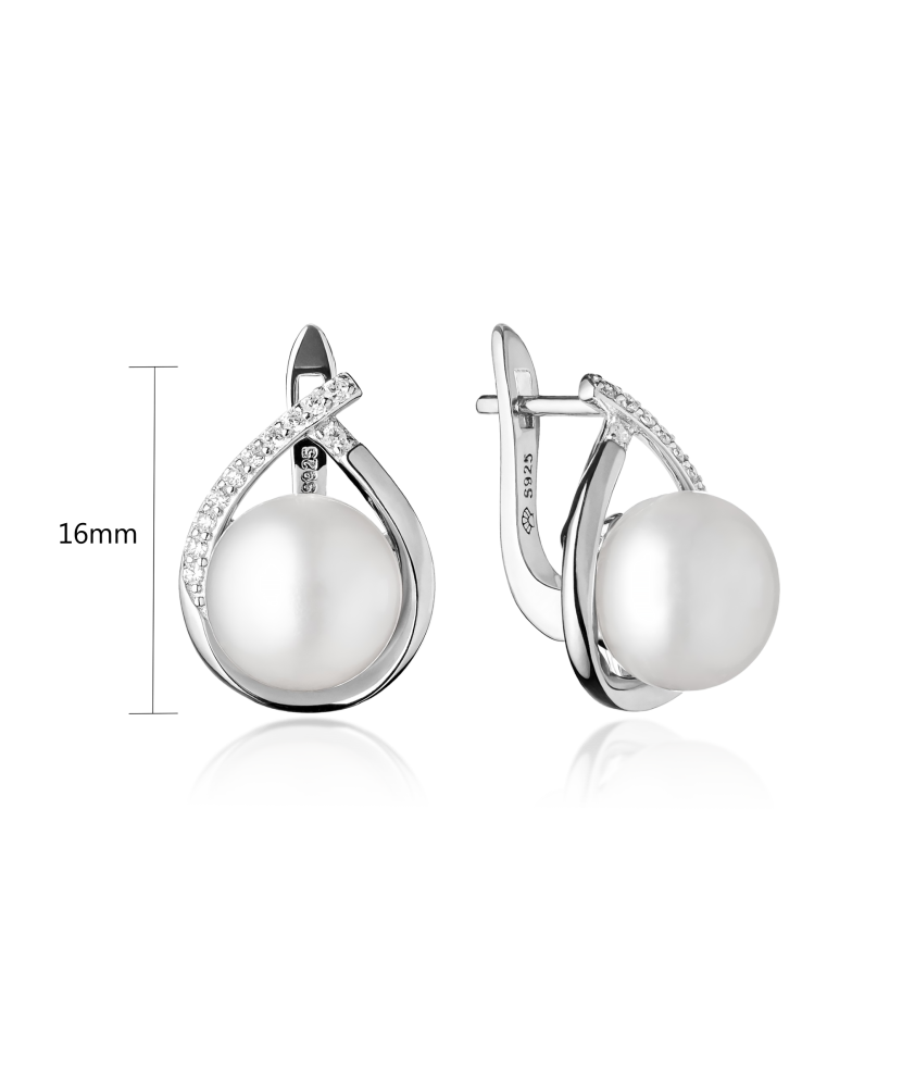 Sterling silver earrings with zircons and natural pearls
