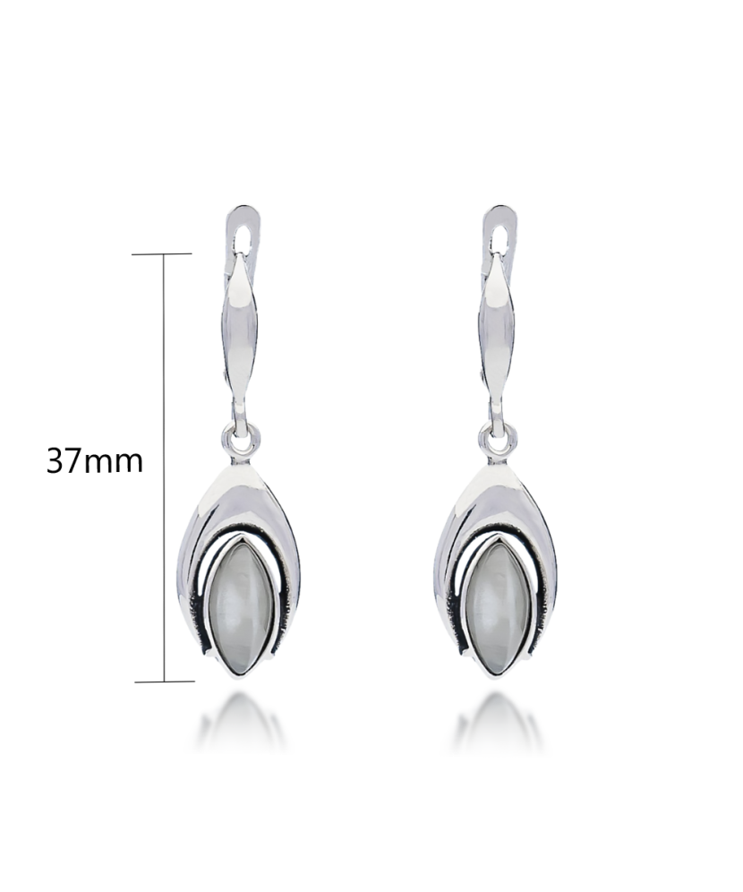 Серьги из серебра с камнем кошачий глаз